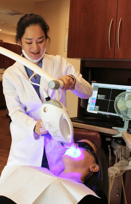 Teeth whitening procedure with blue light